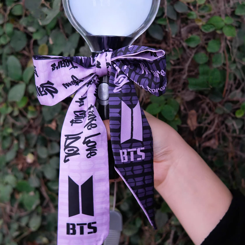 Kpop Inspired Purple Satin Silk Ribbon with Logo Concert Hair Accessory K-Pop Fans Gift
