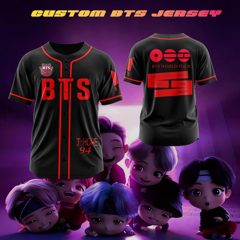 Personalized BTS Kpop Inspired White Red Baseball Style World Tour Jersey Shirt Concert Outfit Unisex Fashion Top