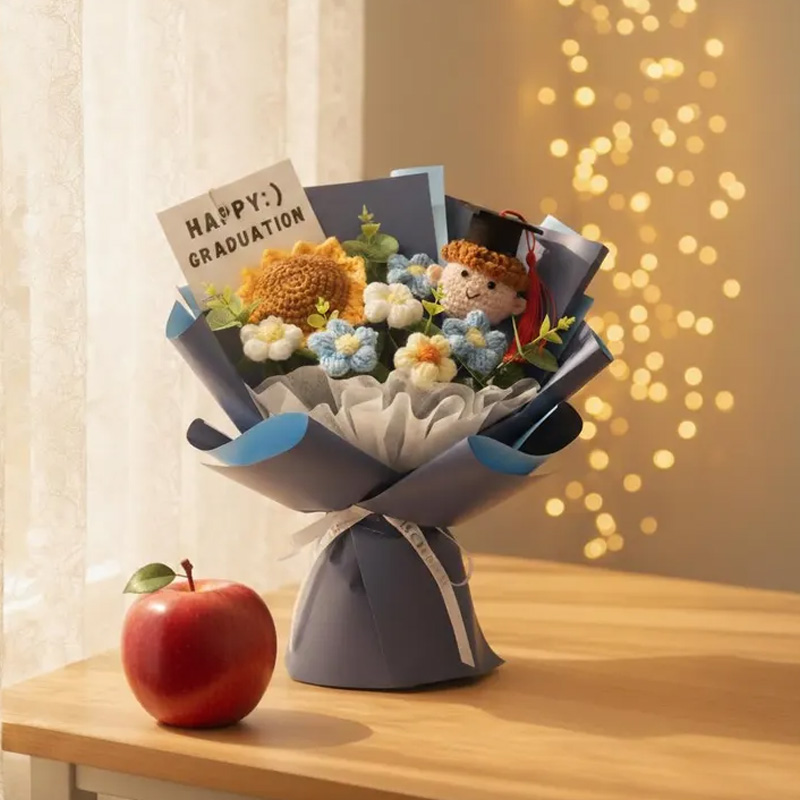 Handmade Crochet Flower Plush Doll Gift Unique Keepsake for Celebration Congratulations Event Graduation Bouquet Class Gifts for Him Her