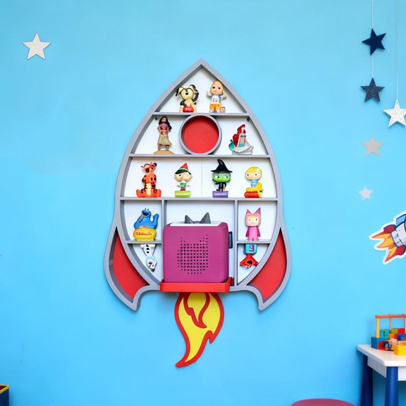 Rocket Shaped Wall Shelf Creative 3D Printed Kids Room Organizer Perfect for Displaying Toys, Figurines, and Space Themed Nursery Decor