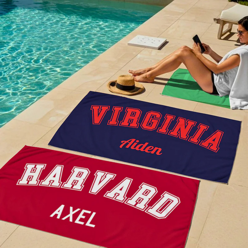Personalized College Beach Towel Custom Name University Logo Pool Swim Team Sports Graduation Gift for Students