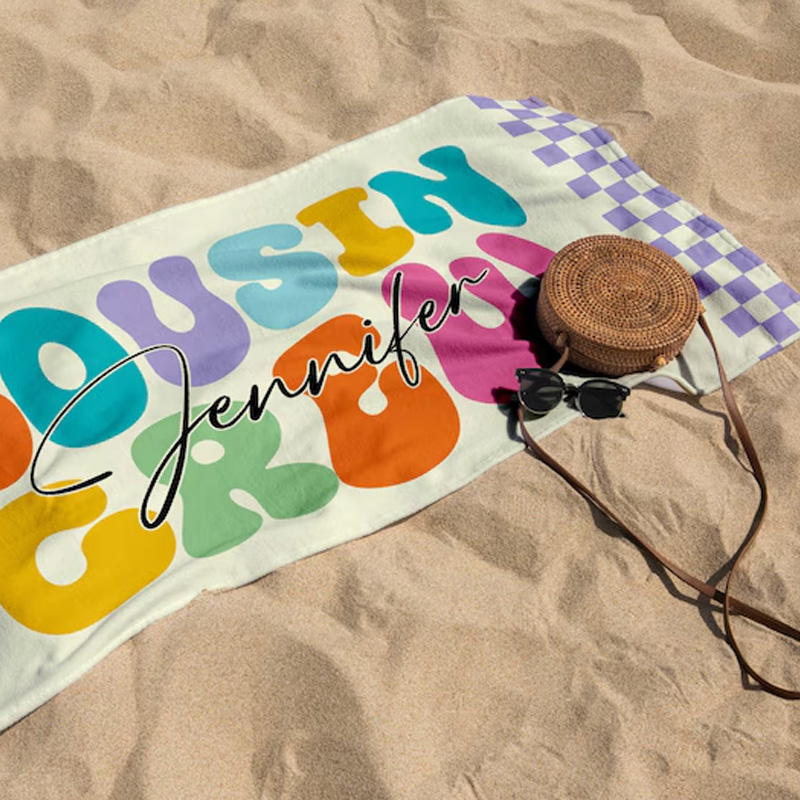 Personalized Kids Beach Towel Custom Name Colorful Summer Pool Sand Play Gift for Boys and Girls