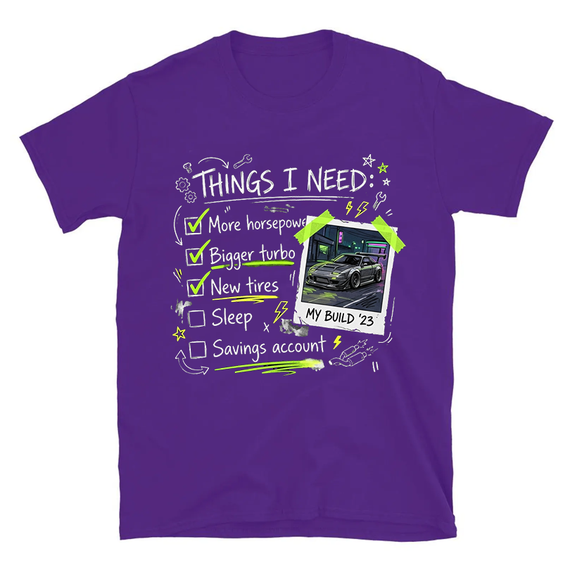 Personalized Car Build Checklist T-Shirt Upload Your Car Photo Personalized Tuner Tee, Funny Car Guy Gift More Horsepower