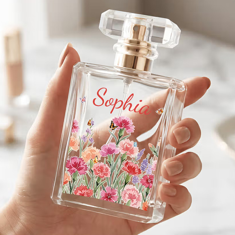 Personalized Birth Flower Refillable Perfume Bottle with Name Daily Use Birthday Gift for Women Girls
