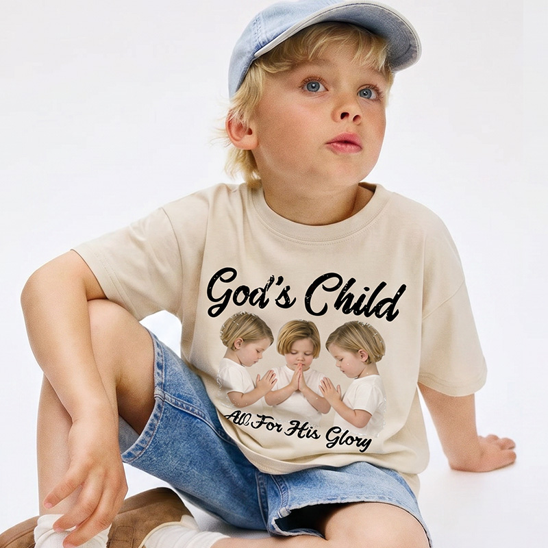 Personalized Gods Child All For His Glory Praying Boy Christian Faith Graphic Religious Streetwear Style Kid Washed T Shirt