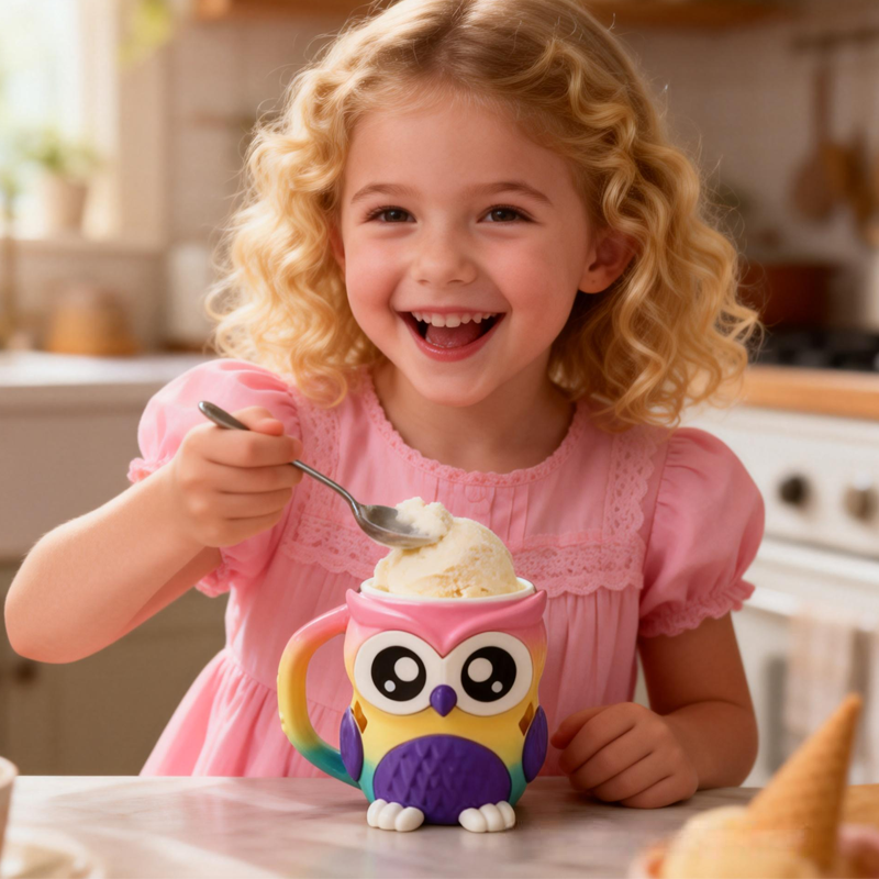 Cartoon Colorful Owl Ice Cream Pint Holder 3D Printed with 2 Spoon Slots Cozy Birthday Gifts for Kids