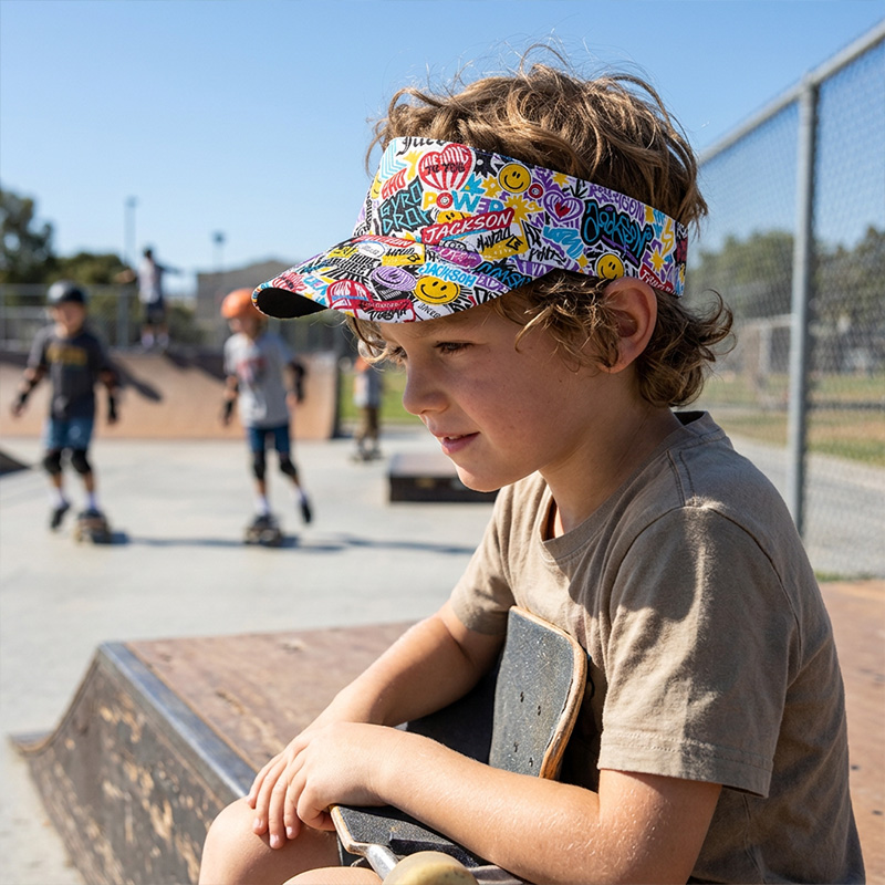 Personalized Graffiti Street Style Visor Hat Custom Name Teen Boys Sun Cap Colorful Comic Art Summer Outdoor Sports Accessory