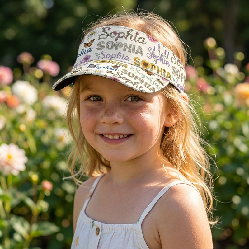 Personalized Flower Script Visor Hat Custom Name Teen Girls Sun Cap Beach Inspired Handwritten Letter Pattern Summer Outdoor Accessory
