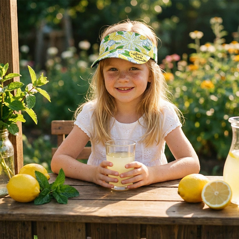 Personalized Ice Lemon Floral Visor Hat Custom Name Teen Girls Sun Cap Bright Beach Palm Leaf Pattern Summer Outdoor Accessory