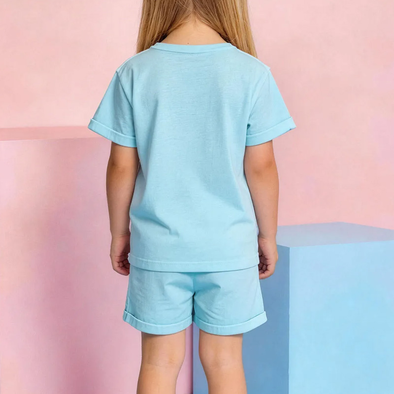 Personalized Cartoon Face Pajama Set, Custom Photo Name Print Girls Crew Neck Short Sleeve Top With Matching Shorts Funny Housewear Suit