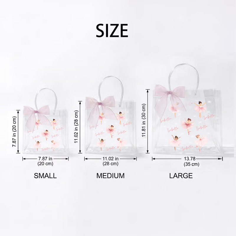Personalized Ballerina Girl Bow Transparent Gift Bag with Name and Ribbon Daily Use Birthday Gift for Girl Ballet Lover