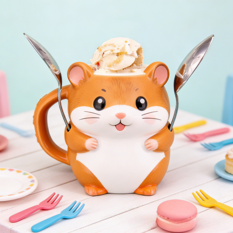 Cute Little Hamster Ice Cream Pint Holder 3D Printed with 2 Spoon Slots Cozy Birthday Gifts for Kids