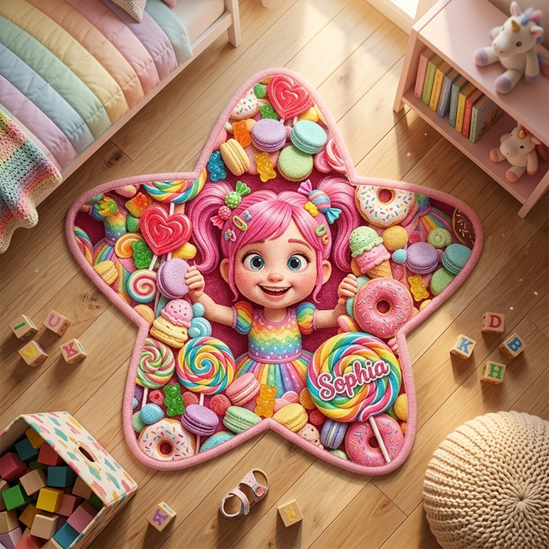 Personalized Candy Fairy Kids Rug Themed Sweet Treat Rainbow Fantasy B