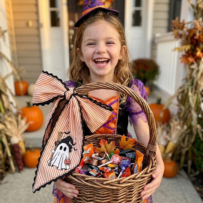 Personalized Embroidered Witch Ghost Halloween Wreath Sash Ghost Monogram Ribbon Themed Spooky Fall Decor Design Custom Initial For Door Halloween Wreath Sash