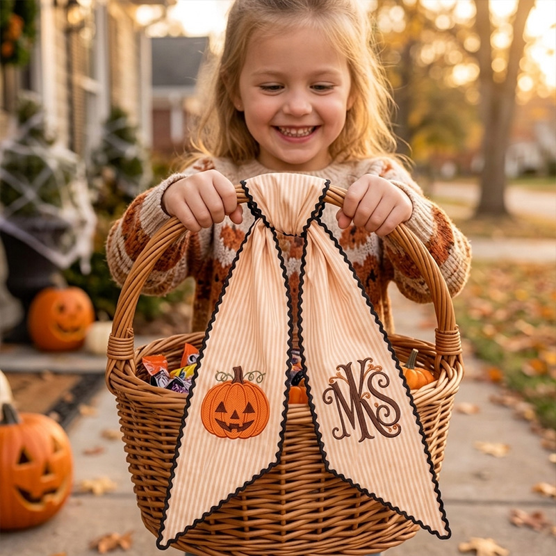 Personalized Embroidered Pumpkin Monogram Ribbon Themed Fall Harvest Decor Design Custom Initial For Door Halloween Wreath Sash