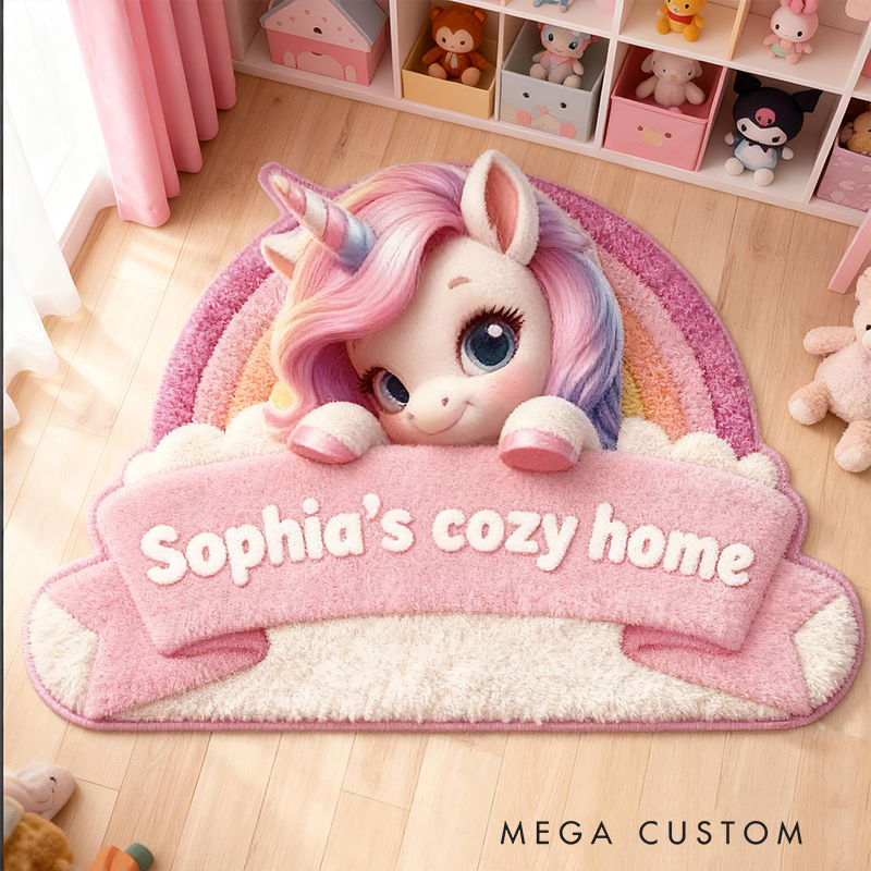 Personalized Dream Horse Rainbow Custom Name Soft Decorative Gift Magical Fantasy Style Cozy Nursery Pink Dream Cute Pastel Lovely Sweet Baby Room Graphic Carpet Rug for Kids