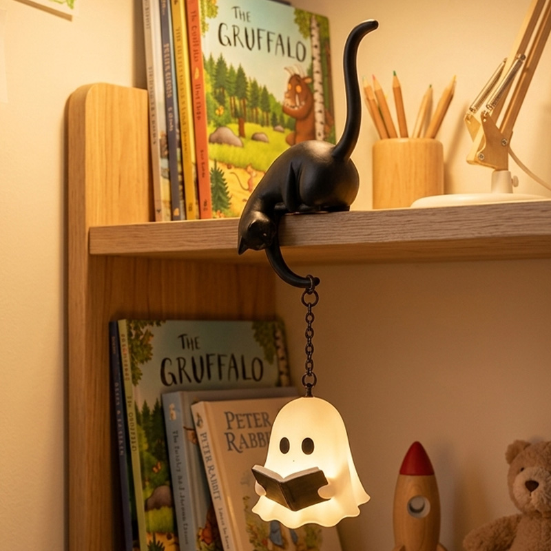 Halloween Ghost Cat Night Light Cute Bedside Lamp For Kids Bedroom She