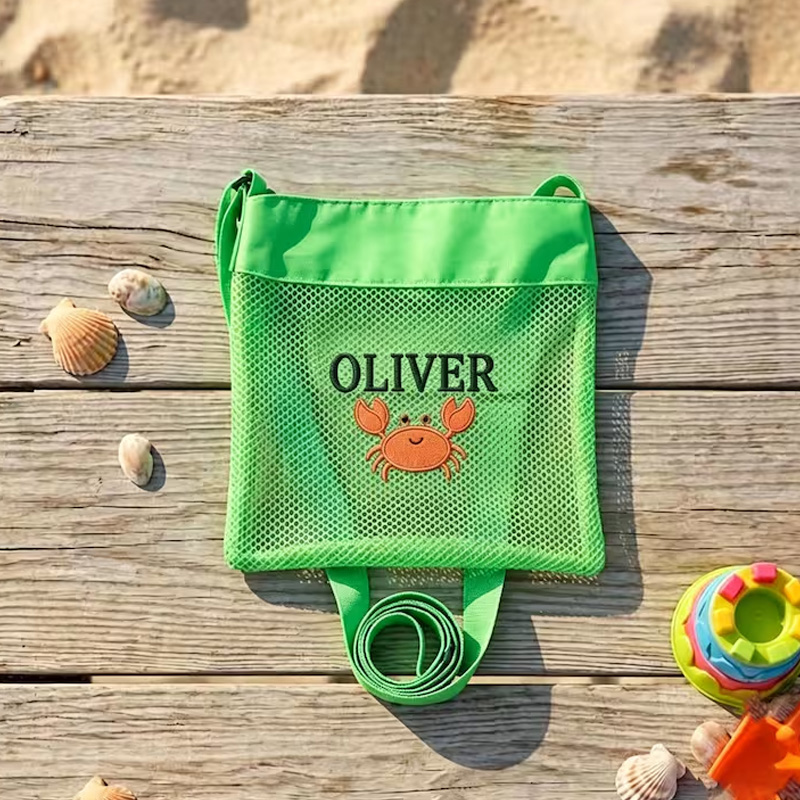 Personalized Mesh Beach Bag Beach Bag for Kids Custom Name Shell Collection Bag Kids Pool Tote Summer Vacation Birthday Gift