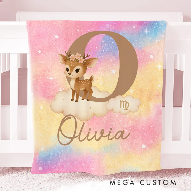 Personalized Starry Sky 12 Zodiac Animal Soft Throw Blanket with Name and Initial Daily Use Birthday Gift for Children Girls Boys