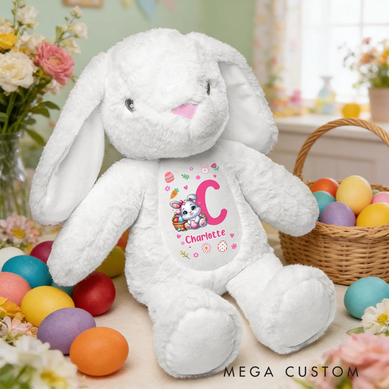 Personalized Cute Peter Rabbit Plush Easter Bunny Stuffed Toy with Initial and Name Easter Birthday Gift for Kids