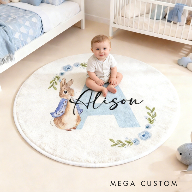 Personalized Pink Peter Rabbit Initials with Name Soft Rug Carpet Christmas Gift for Kids Rug Birthday Gifts for Kids