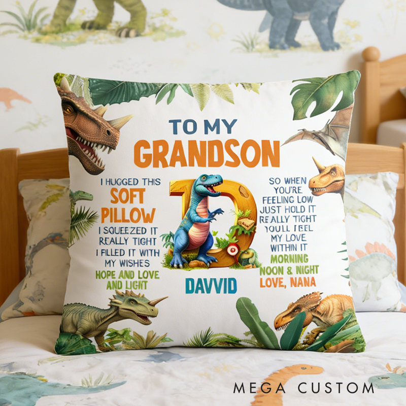 Personalized Cool Dinosaurs Soft Throw Pillow Cover with Name and Initial Home Decor Birthday Children's Day Gift for Kids