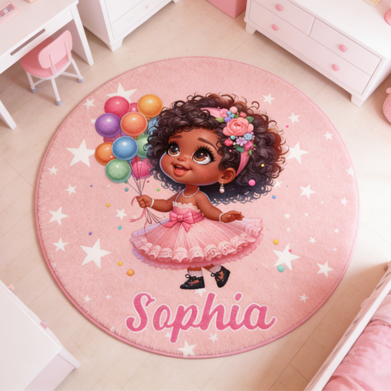 Personalized Cartoon Black Girl Rug with Name Home Decor Christmas Birthday Gift for Kids