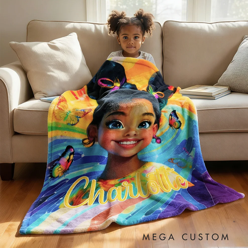Personalized Dazzling Black Little Girl Soft Throw Blanket with Name Home Decor Birthday Gift for Black Girls