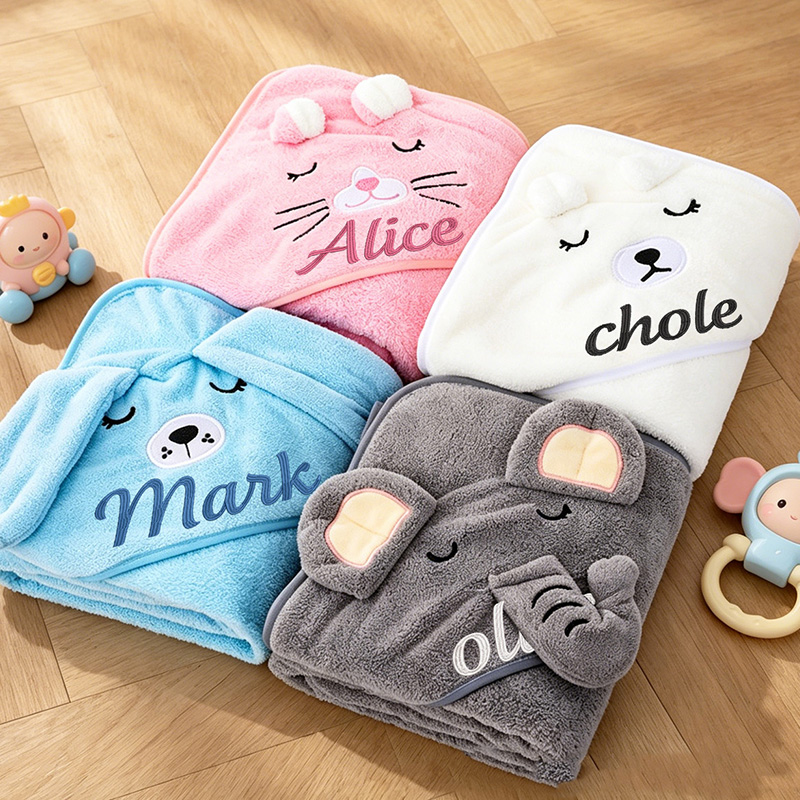 Personalized Baby Hooded Towel with Name Soft Cotton Animal Hooded Bath Towel Cute Baby Gift,Monogrammed Baby Towel Baby Shower Gift