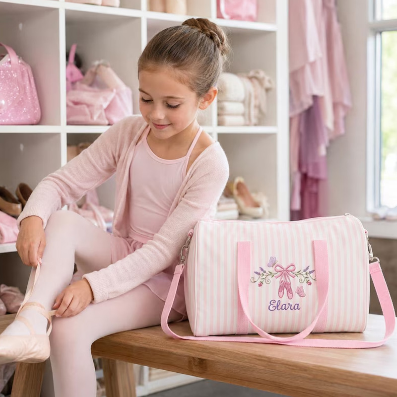 Personalized Ballet Themed Floral Ballerina Design Quilted Kids Travel Tote Shoulder Duffel Dance Gym Bag