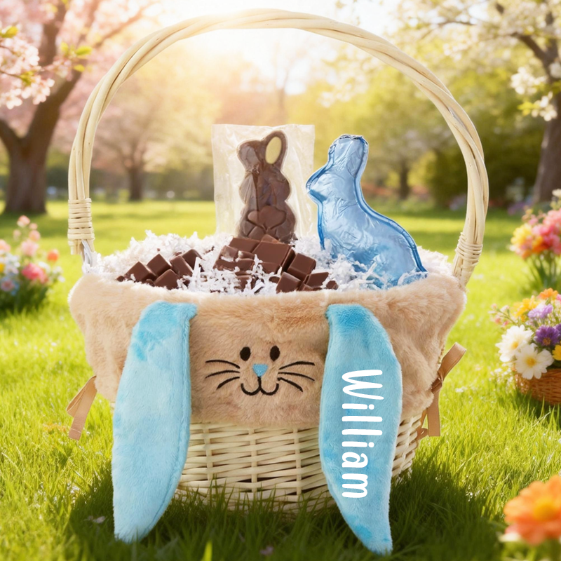 Personalized Bunnies Easter Basket with Name Easter Treat Bag Easter Party Favor Easter Gift for Kids Boys Girls