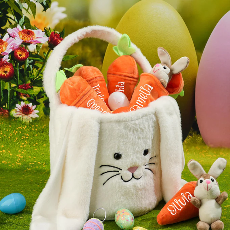 Personalized Bunny Carrot Keychain Spring Easter Home Decor Gift Custom Name Bag Charm Cute Rabbit Ornament for Basket Shelf or Entryway