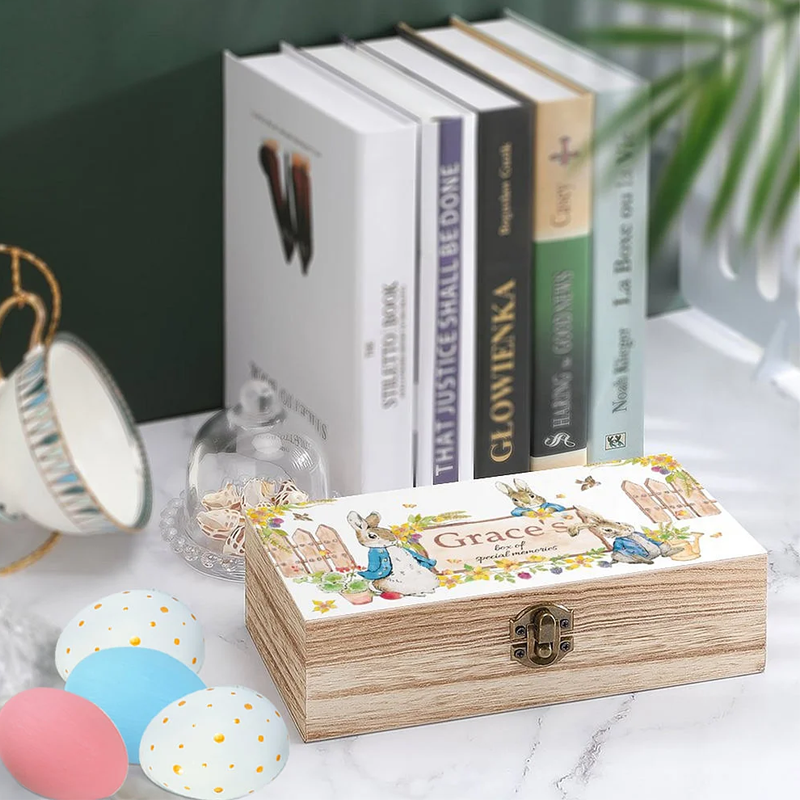 Personalized Peter Rabbit Bunny Wooden Storage Box Easter Birthday Gift for Kids Friend