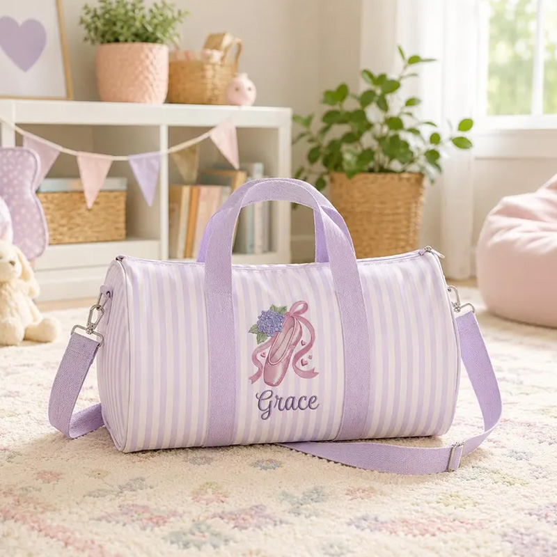 Personalized Embroidery Ballet Shoes Design Quilted Kids Overnight Duffel Shoulder Tote Dance Gym Bag