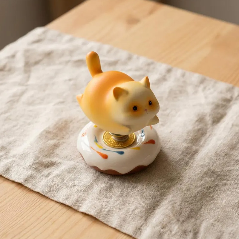 Cute Cat Spinning Desk Decor Resin Fidget Toy Kawaii Rotating Figurine with Donut Base Stress Relief Gift Cute Desktop Decoration Gift for Kids