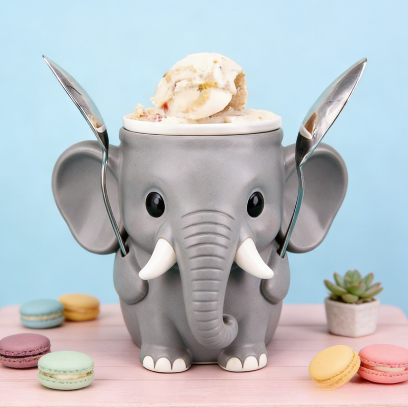 Cute Elephant Ice Cream Pint Holder 3D Printed with 2 Spoon Slots Cozy Birthday Gifts for Kids