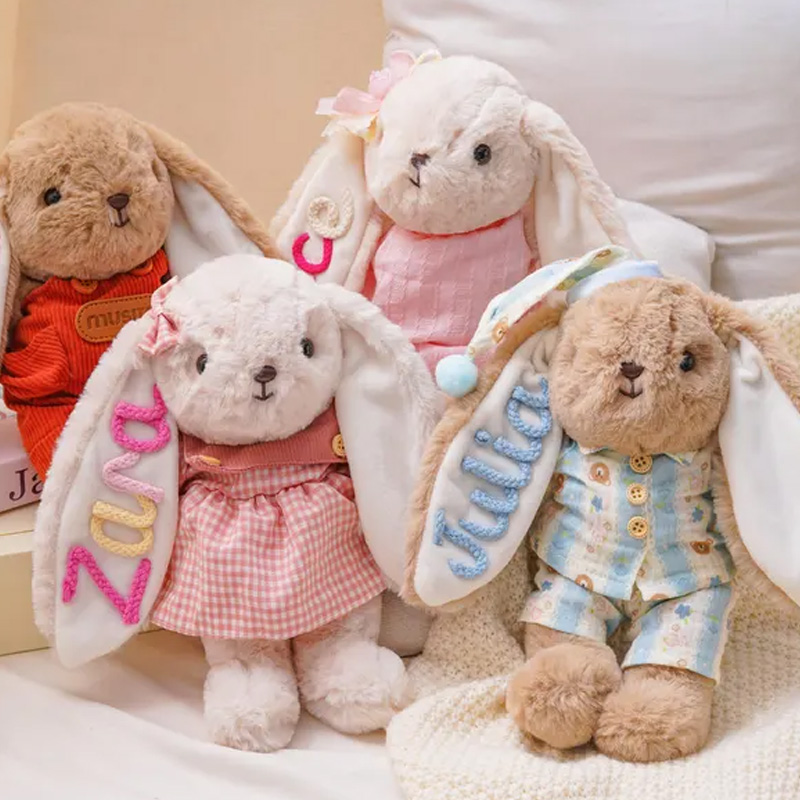 Personalized Soft Plush Bunny With Embroidered Name Long Ear Custom Stuffed Animal Keepsake For Kids And Babies