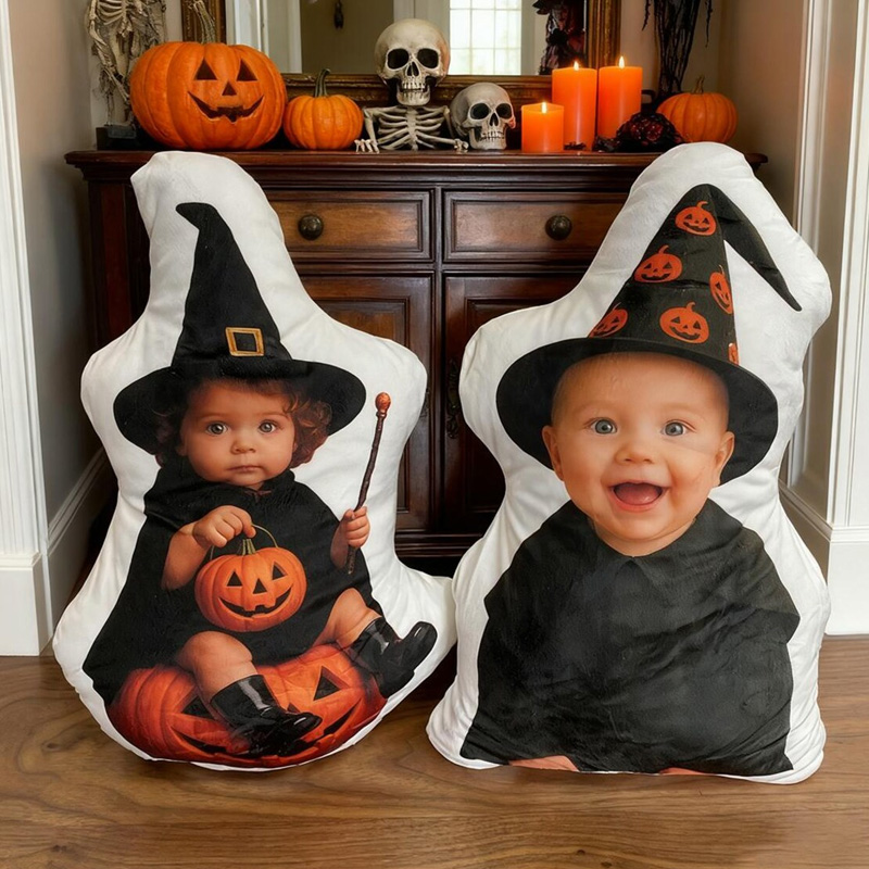 Personalized Halloween Baby Photo Cushion With Cute Ghost Witch Pumpkin Costume Custom Keepsake 3D Print Pillow
