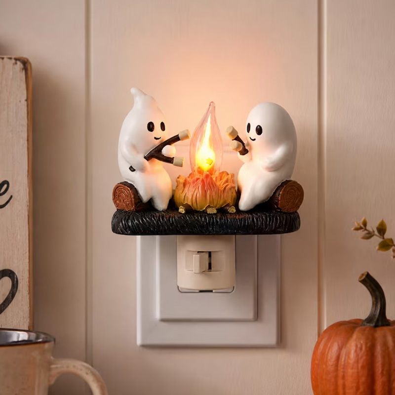 Personalized Halloween Ghost Campfire Plug In Night Light With Cozy Warm Glow Kids Bedroom Nursery Decor