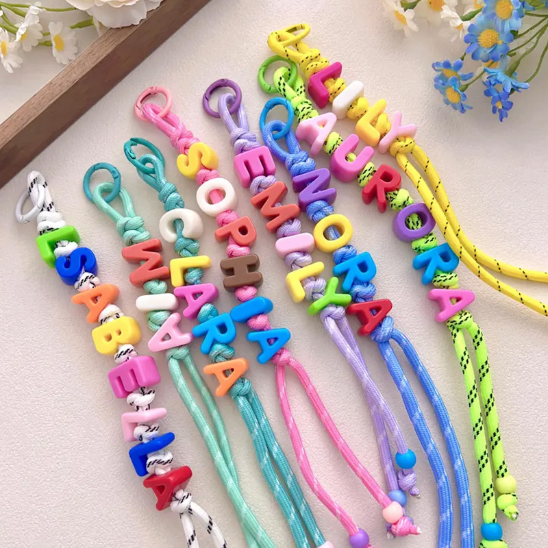 Personalized Colorful Name Letter Keychain With Tassel Cord Custom Bag Charm Gift For Kids And Teens