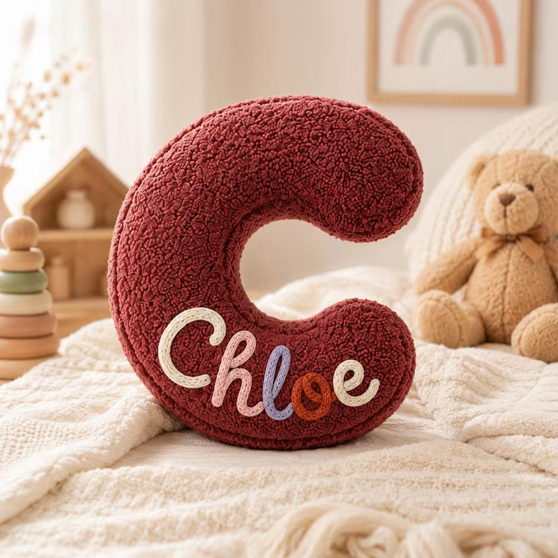 Personalized Rope Embroidery Plush Letter Pillow Custom Name Initial Cushion Soft Cozy Nursery Decor Gift For Kids