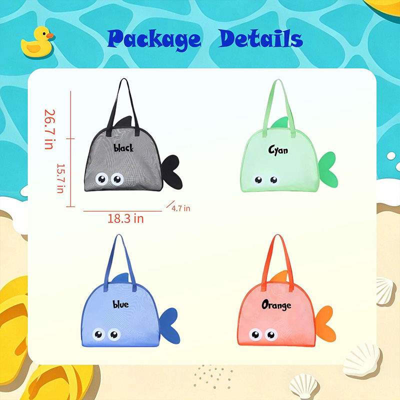 Personalized Kids Beach Toy Bag Cute Fish Mesh Tote With Name Sandproof Storage For Sand Toys Pool Trips