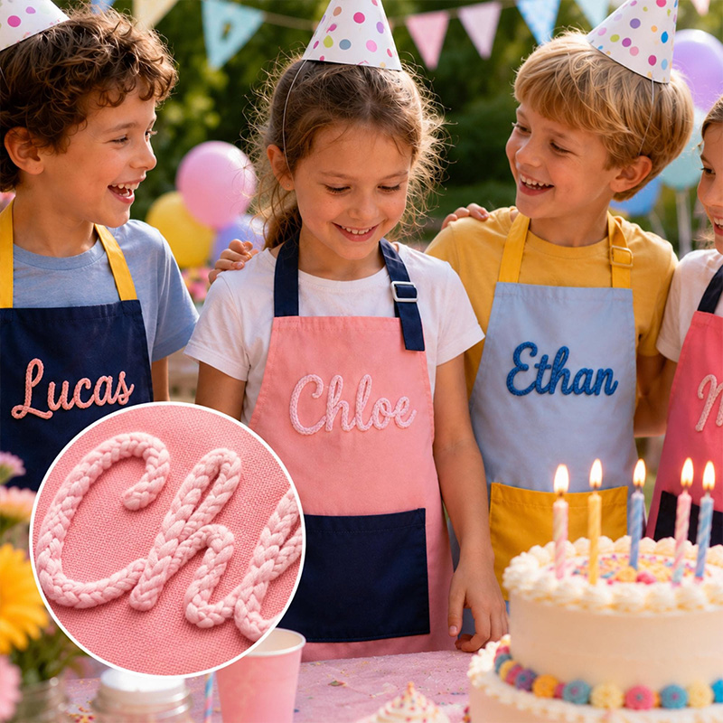 Personalized Kids Themed Color Block Design Adjustable Cooking Baking Art Craft Apron With Name