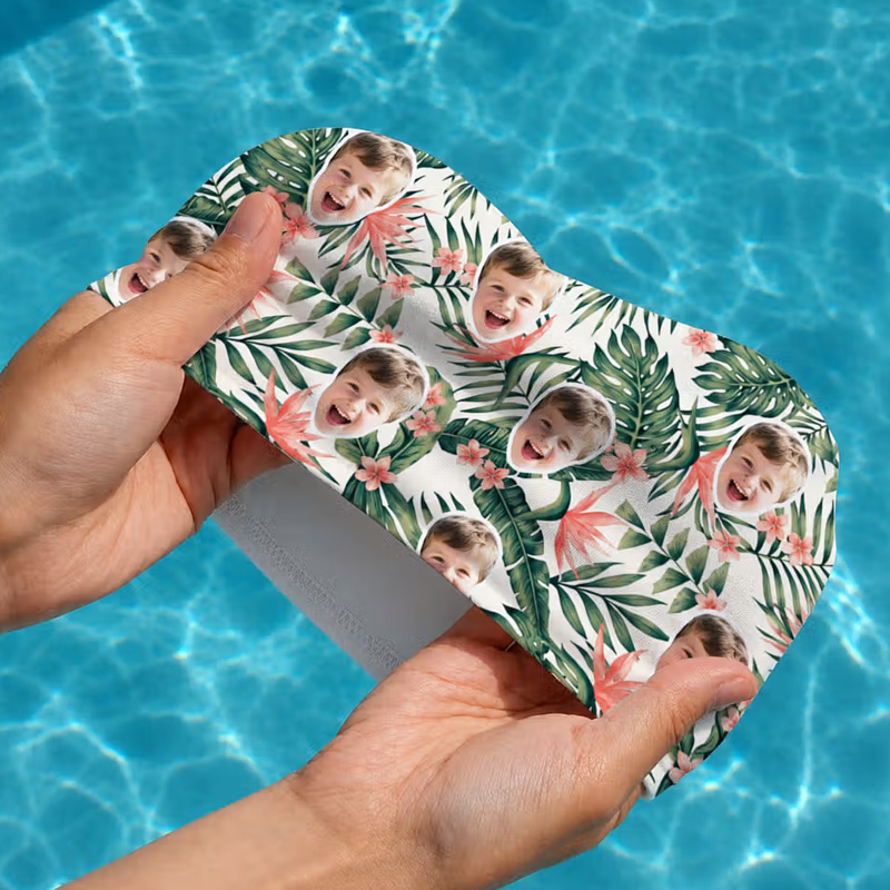 Personalized Hawaii Style Flower Leaf Face Photo Comfortable Swim Cap Swimming Accessory Birthday Pool Party Gift for Kids