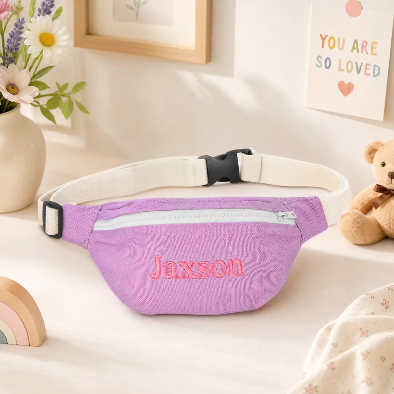 Personalized Embroidery Name Colorful Canvas Kids Crossbody Waist Bag Daily Use Children's Day Birthday Gift for Boys Girls