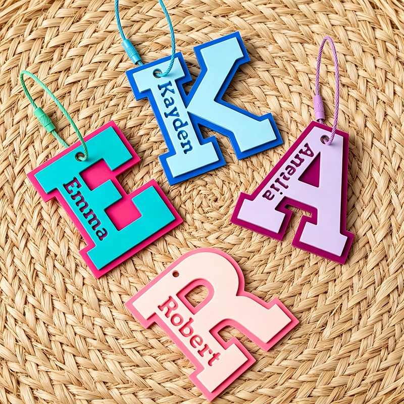 Personalized Kids Initial Name Bag Tag Custom Letter Luggage Label Backpack Charm Keychain Colorful School Accessory