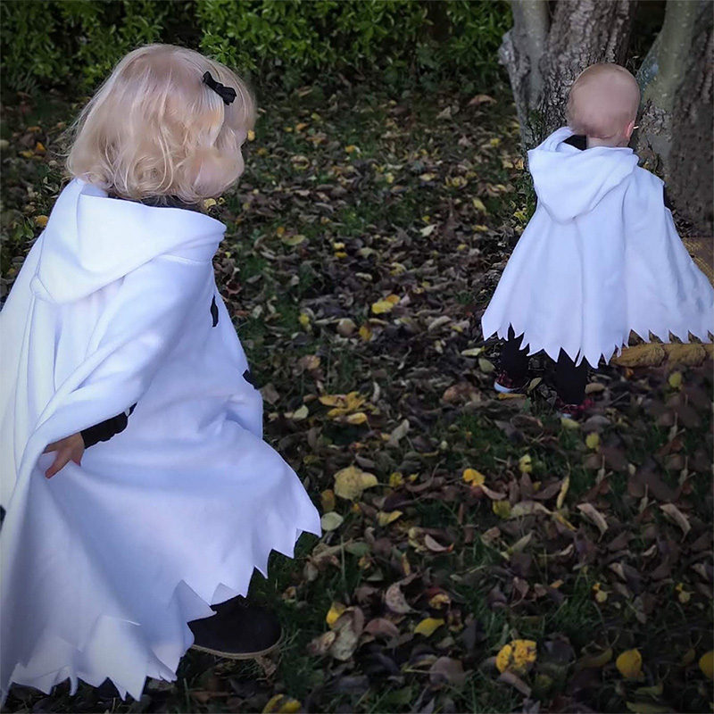 Personalized Kids Ghost Costume Cape Custom Name White Boo Poncho Halloween Outfit For Toddlers And Children