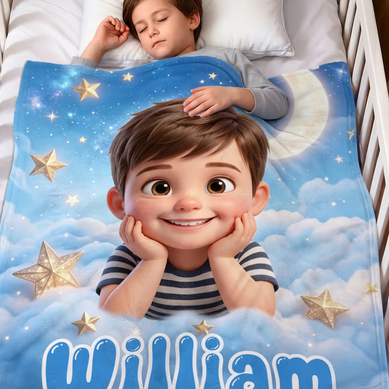 Personalized Starry Sky 3D-Style Design Photo Soft Throw Blanket with Name Home Decor Birthday Gift for Kids Students
