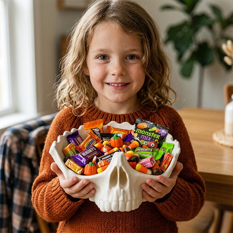 Skull Fruit Bowl 3D Printing Halloween Candy Holder Creepy Kitchen Table Halloween Decor