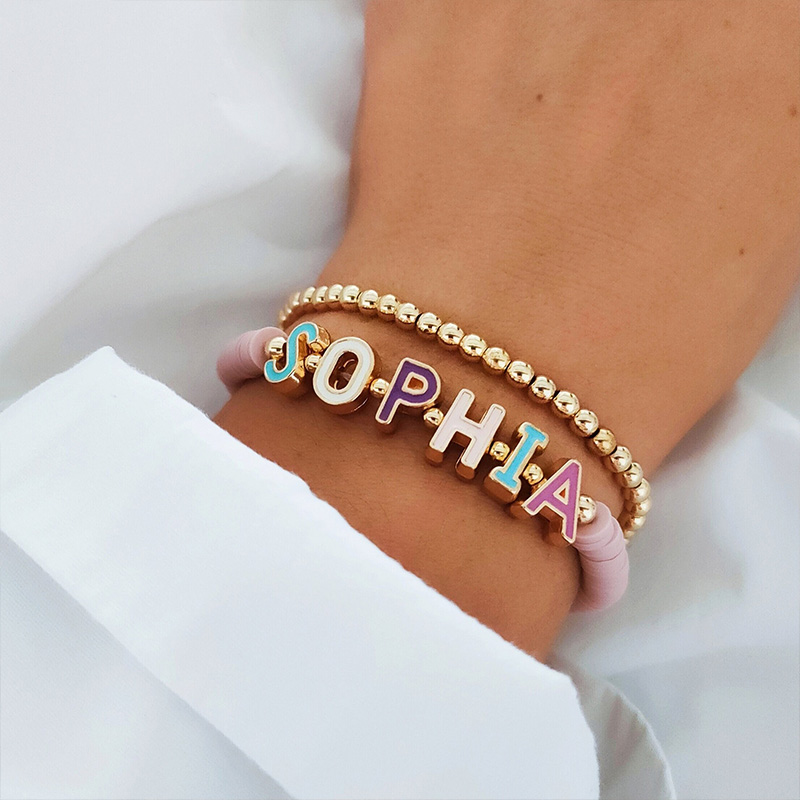 Personalized Kids Name Bracelet Colorful Letter Beads Custom Girl Gift Adjustable Elastic Jewelry Accessory